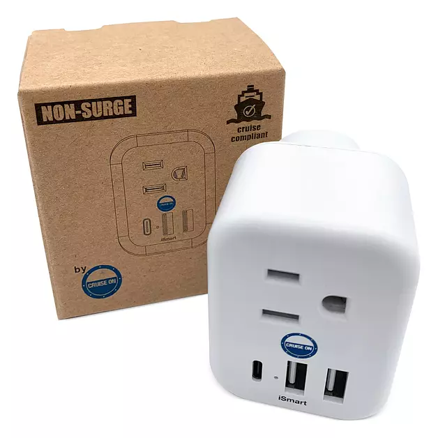 Cruise On Non Surge Cruise Approved Power Strip [2 USB-A, 1 USB-C, 3 AC]