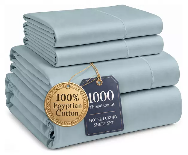 LANE LINEN Queen Sheet Set 100% Egyptian Cotton Sateen - French Blue