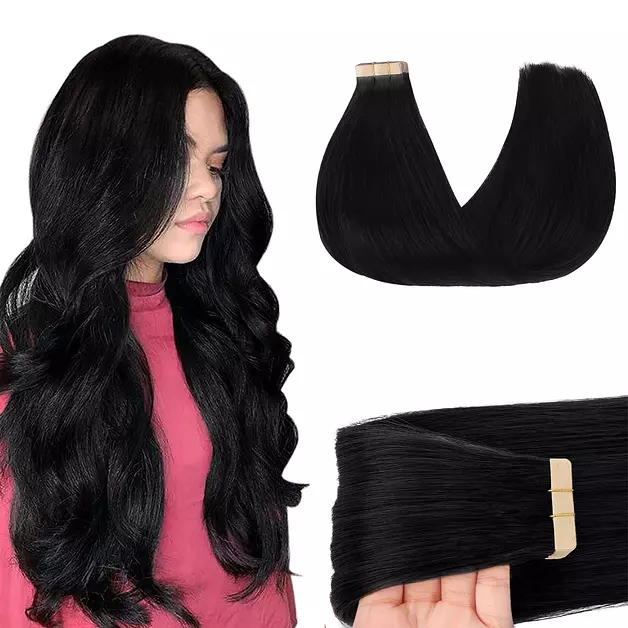 GOO GOO Tape in Hair Extensions Human Hair 24" 20pcs #1 Jet black