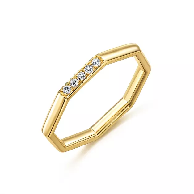 CHOW SANG SANG 18K Yellow Solid Gold Daily Luxe Octagon with Diamond, Geometric Ring for Women 92696R (Our Size 19 / US 8.75, Yellow Gold)