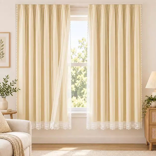 Carlmaya Double Layer Blackout Curtains 2 Panels, 47"W x 59"L, Beige