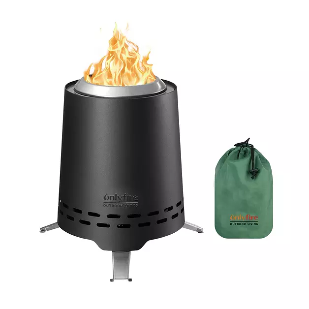 2-in-1 Wood Burning Fire Pit with Pot Rack, 9" Tabletop Fireplace, Black