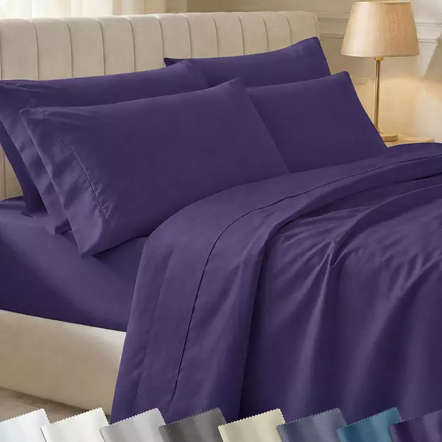 California Design Den Soft 100% Cotton Queen Bedding Sheets, 6 Pcs, Purple
