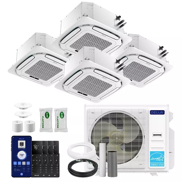 DELLA 42,000 BTU 4 Zone (2x9K+2x12K) Ceiling Cassette Mini Split AC