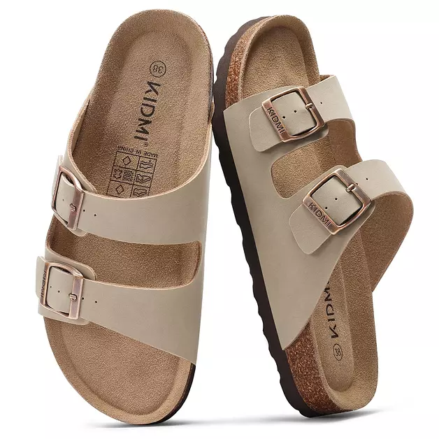 KIDMI Women's Cork Footbed Casual Summer Sandals with Mild Arch Support