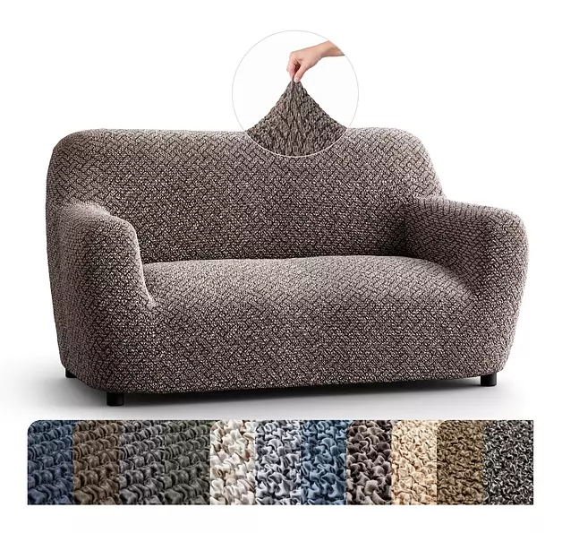 PAULATO BY GA.I.CO. Loveseat Slipcover - Oversized Chair Cover - Stretch Couch Cover - Cushion Love Seat Sofa Slipcovers - 1-Piece Form Fit Washable Protector - Microfibra Print - Venezia Brown