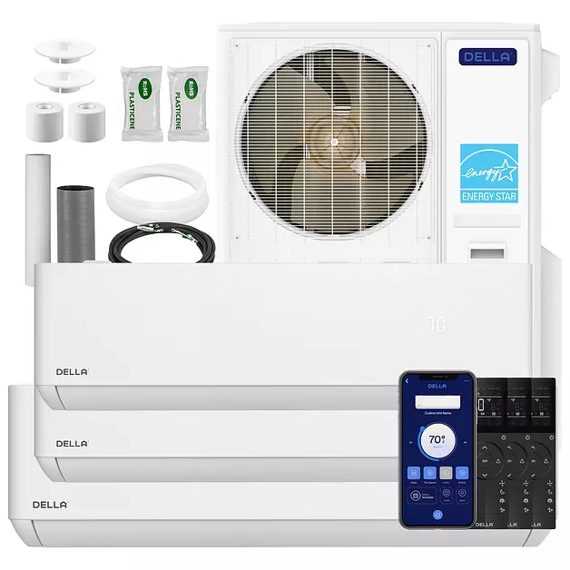 DELLA 55K BTU 3 Zone (2x12K+23K) Mini Split AC, 22.5 SEER2,Up to 2600 Sq.Ft