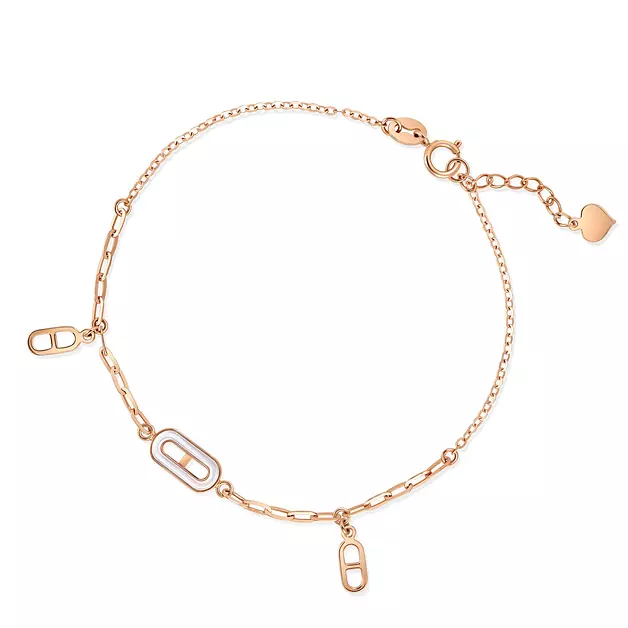 CHOW SANG SANG Delicate Gold 18K Rose Gold MINTY Collection Pearl Circle Bracelet for Women 92504B | 7.4 Inches, (19 CM)