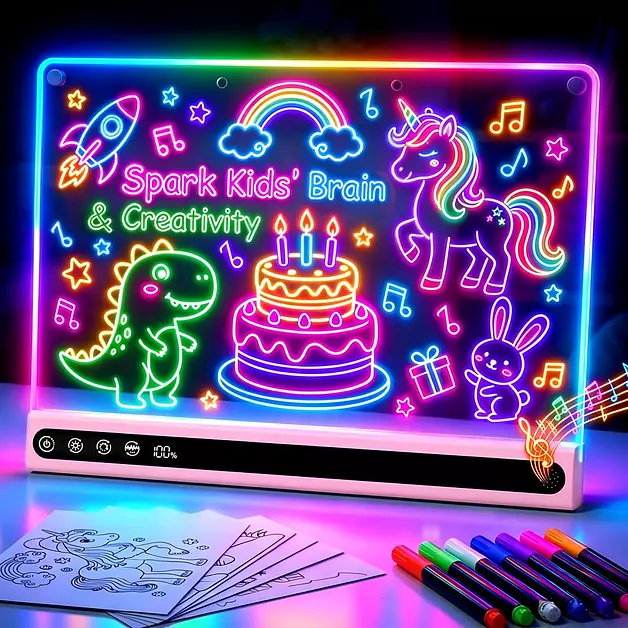 16" Rechargeable LED Drawing Board for Kids 3-12 Birthday Gifts, Pink