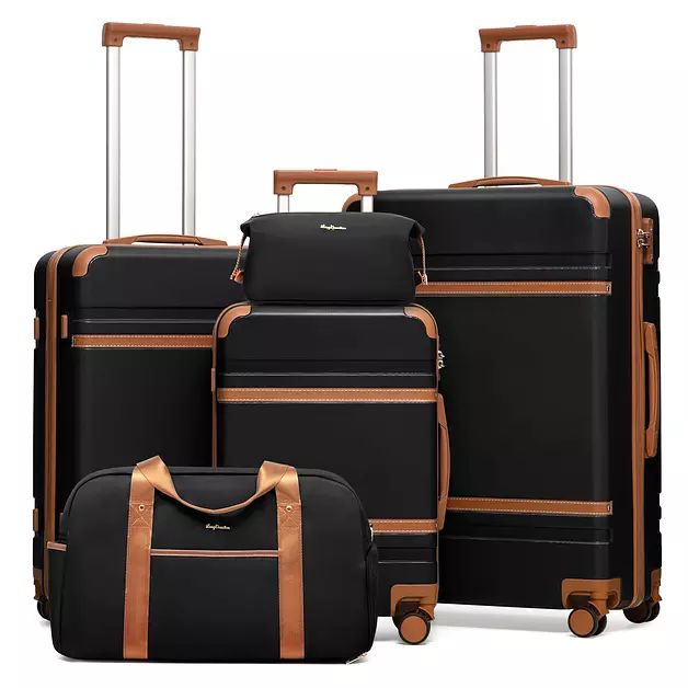 LONG VACATION Luggage Sets with PC+ABS Hardshell，Suitcase Set 5 Piece