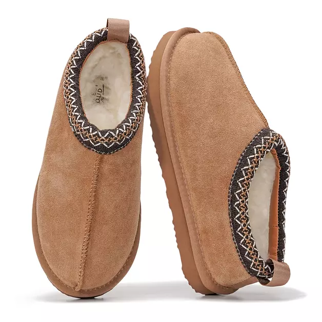100% Genuine Leather Womens Slippers Fur-Lined Shearling Slippers for Women