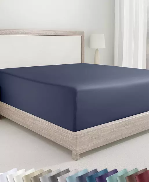 California Design Den 100% Cotton Sateen Extra Long Twin Fitted Sheet, Blue