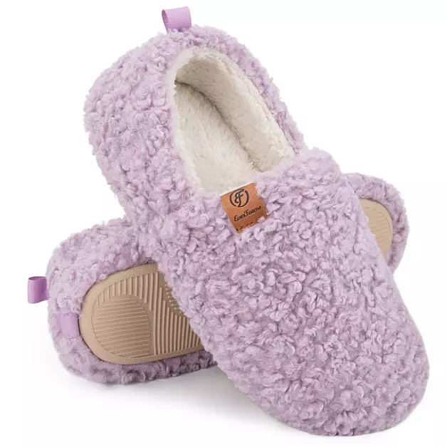 EverFoams Women’s Soft Curly Memory Foam Slippers Purple,8.5 US