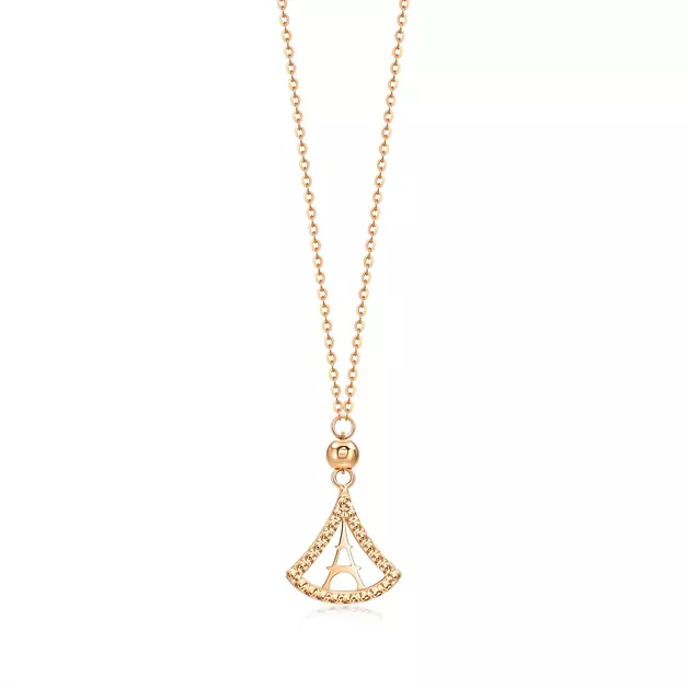 CHOW SANG SANG Delicate Gold 18K Rose Solid Gold MINTY Collection Tower with Ginkgo Leaves Frame Necklace for Women 94375N | 7 Inches, (18 CM)