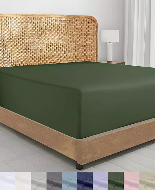 California Design Den Organic Cotton King Size Fitted Sheets, Olive Green