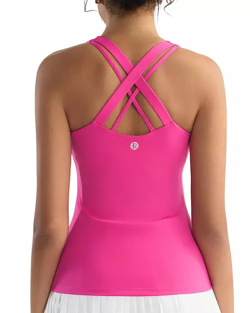 RUNNING GIRL Tank top with Built in Bra for Women,Compression Shirts Crisscross Back Workout Yoga Tops(BX3141_Bright Pink_S)