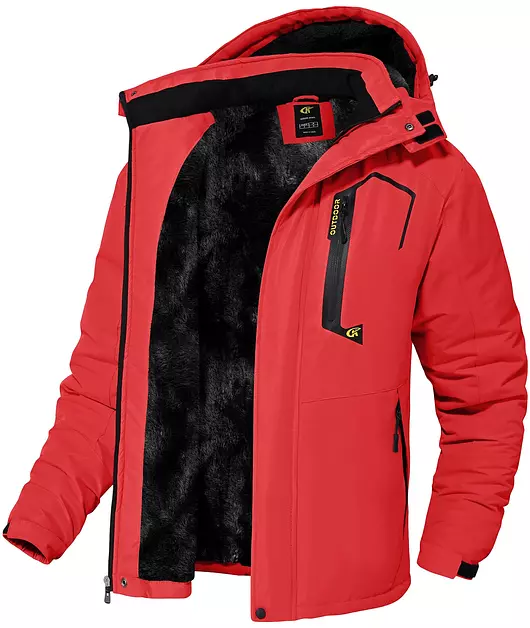 QPNGRP Mens Windproof Snowboarding Jacket Waterproof Winter Snow Ski Jacket Red XX-Large
