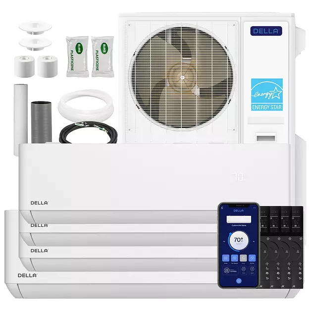 DELLA 55K BTU 4 Zone (3x12K+23K) Mini Split AC, 22.5 SEER2,Up to 3150 Sq.Ft
