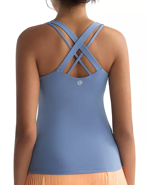 RUNNING GIRL Tank top with Built in Bra for Women,Compression Shirts Crisscross Back Workout Yoga Tops(BX3141_Light Blue_L)