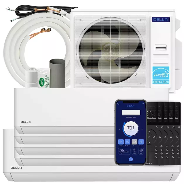 DELLA 36K BTU 5 Zone (2x6K+2x9K+18K) Soft Airflow Mini Split AC, 25 SEER2