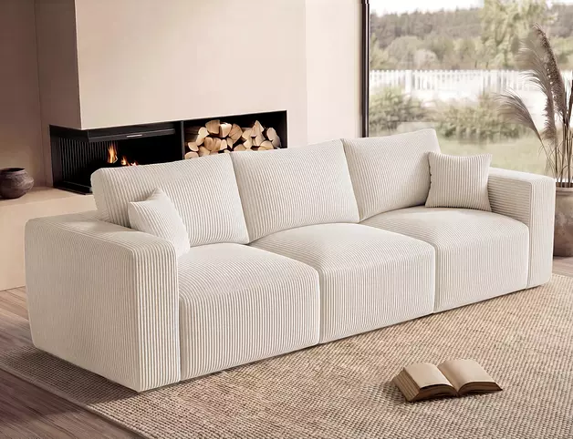 115" Modular Sectional Sofa, 3-Seater Boneless Cloud Couch, Beige