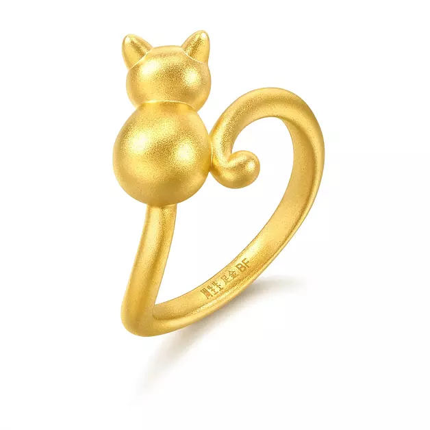 CHOW SANG SANG 999 24K Gold Essence Cute Kitten Band Ring for Women 93770R (Our Size 9 / US 4.25)