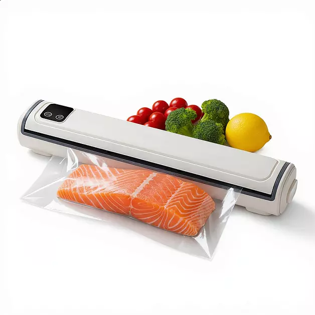 Vacuum Sealer with Compact Build, One-Touch Automatic Sealing Cycle (10-20 Seconds), Dry/Moist/Wet/Cold Food Modes, Includes 10 Vacuum Sealer Bags and Built-in Cutter for Easy Length Adjustment