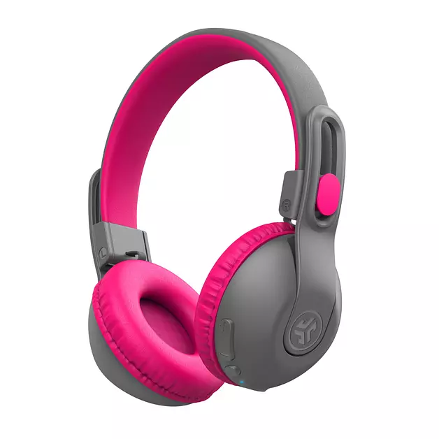 JLab, JBuddies Studio 2, Kids Headphones, Wireless Bluetooth On Ear, Volume Limiting, Foldable, Grey/Pink