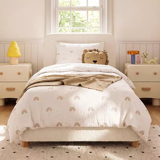 Cloud Twin Bed Frame, Boucle Todder Bed for Kid with Adjustable Headboard