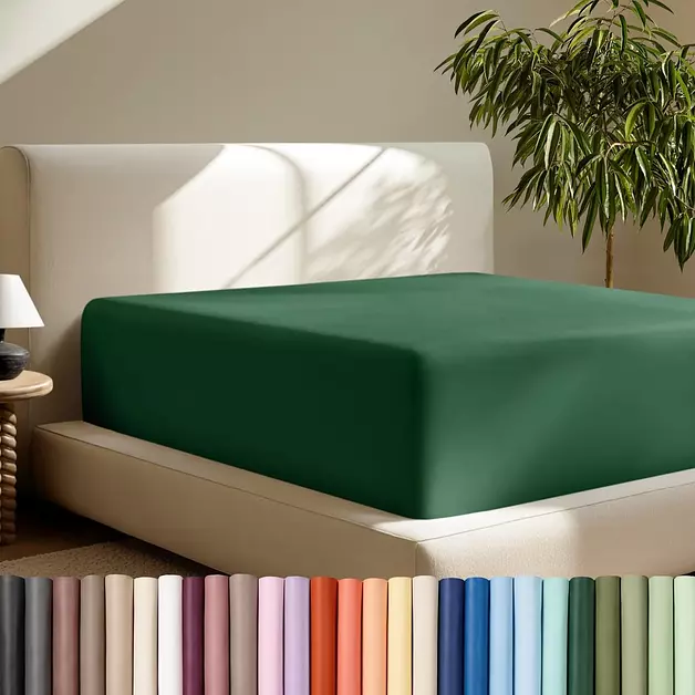 Bare Home Full Extra Long Fitted Sheet - Extra Deep Pocket Fitted Sheet - Premium 1800 Microfiber - Ultra-Soft Wrinkle Free - Full XL Deep Pocket Sheet (Full XL - 11" to 22" Pocket, Forest Green)