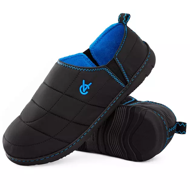 VeraCosy Men's Quilted Two-Tone Anti Skid Slippers Knight Black,11-12 US