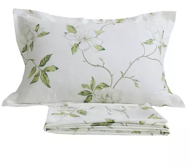 FADFAY Floral 4 Piece Bed Sheet Set 100% Cotton Deep Pocket (Queen, Rainkissed Leaves)