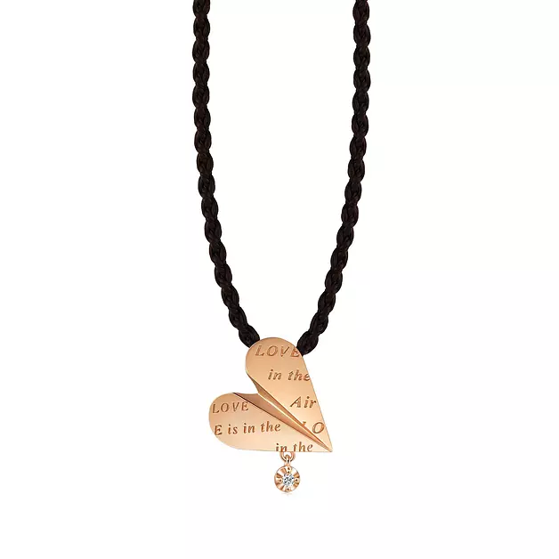 CHOW SANG SANG 18K Rose Gold Love Decode 0.012 Carat (G-H Color, SI1-SI2 Clarity) Diamond Paper Love Heart Plane Necklace for Women 92433N | 17.7", (45 CM)