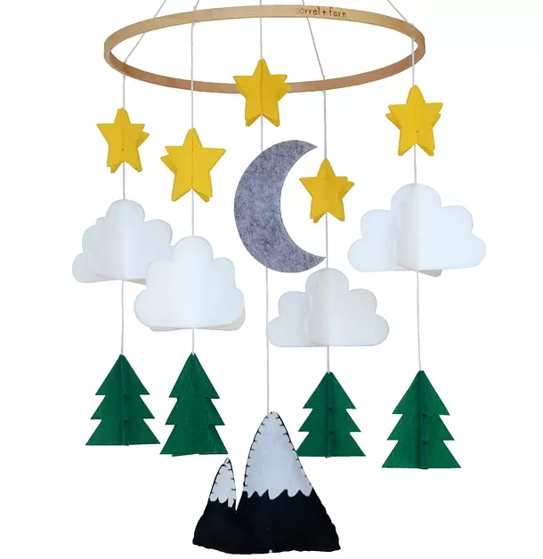 Sorrel + Fern Baby Crib Mobile, Wooden Nursery Decor (Long Evergreen)