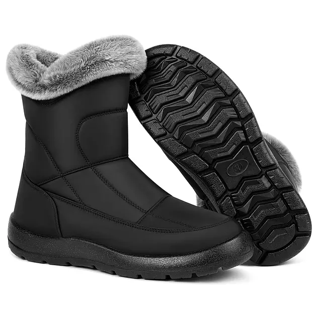 Womens Snow Boots Waterproof Anti-Slip Mid Calf Winter Boots with Zipper
