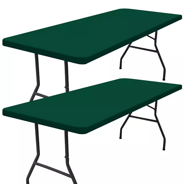 Smiry 2 Pack Rectangle Picnic Table Cloth, Waterproof Elastic Fitted Tablecloths, Washable Polyester Rectangular Patio Table Cover for Camping, Indoor and Outdoor (Dark Green, 30"x96")