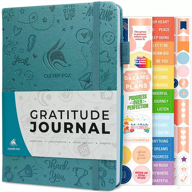 Clever Fox Gratitude Journal for Women & Teen Girls, 5.8x8.3 Aquamarine