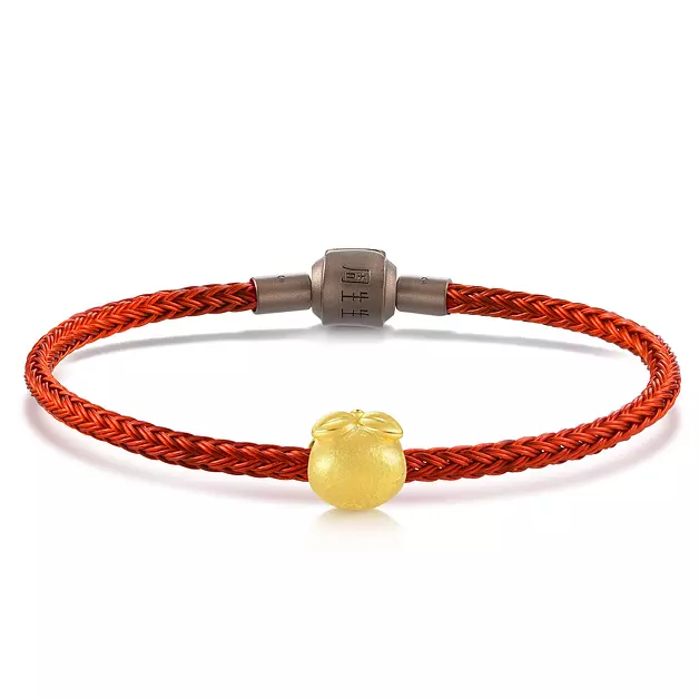CHOW SANG SANG 999 24K Gold Charme Mini Charm Mandarin Oranges Bracelet for Women 92658C (Gold, 17 CM)